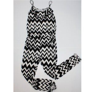 Dex Girl's Jersey Knit Black & White Zig Zag Print Jumpsuit Romper size M 10